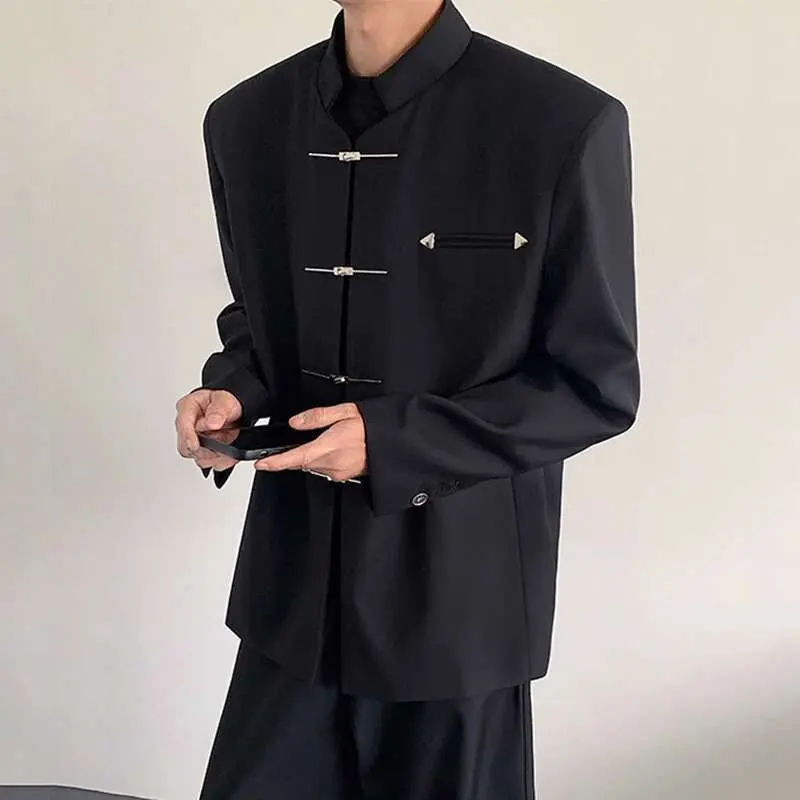 IEFB Men's Blazers New Chinese Stylish Stand Collar Style Metal Buckle Shoulder Male Shoulder Pad Clothing Spring 2025 9W1382
