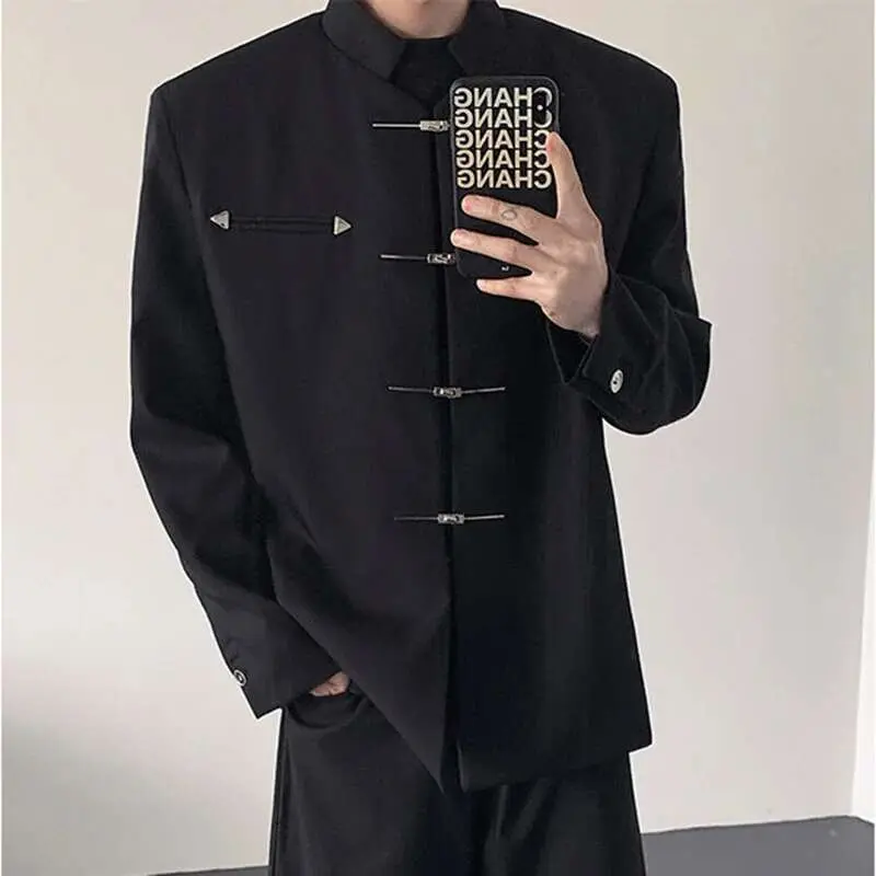 IEFB Men's Blazers New Chinese Stylish Stand Collar Style Metal Buckle Shoulder Male Shoulder Pad Clothing Spring 2025 9W1382