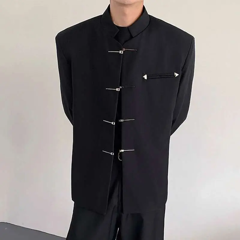 IEFB Men's Blazers New Chinese Stylish Stand Collar Style Metal Buckle Shoulder Male Shoulder Pad Clothing Spring 2025 9W1382