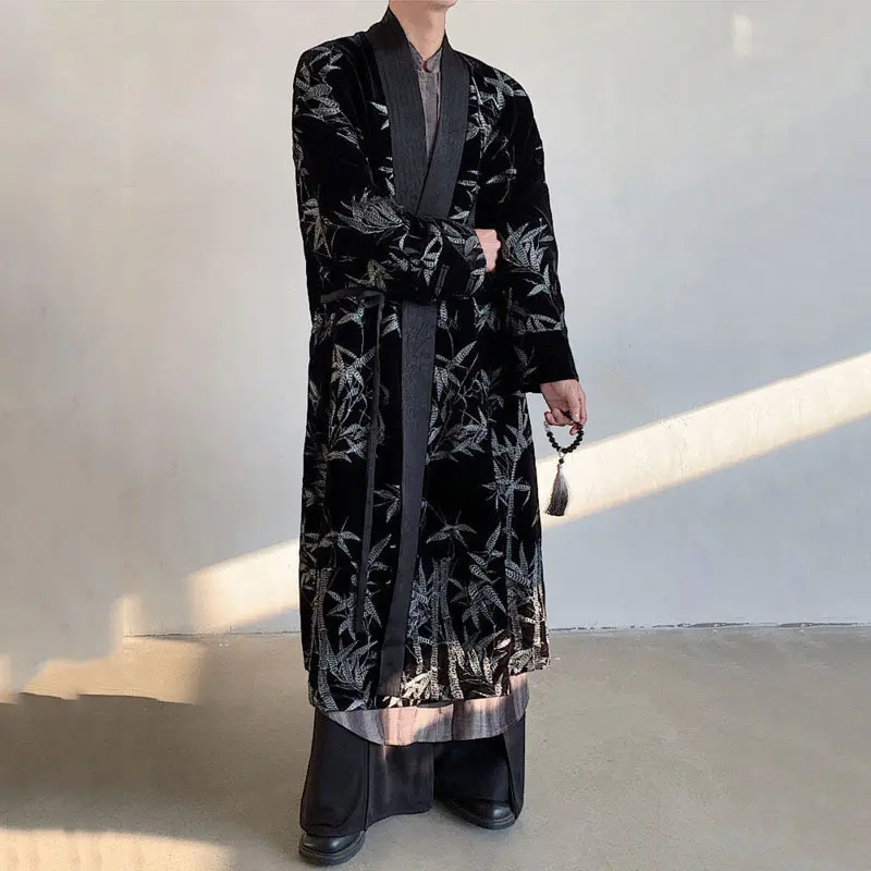IEFB Men's Trench Coat Spring Embroidered Silver Bamboo Decoration New Chinese Style Stand Collar Handsome Male Clothing 9W1706