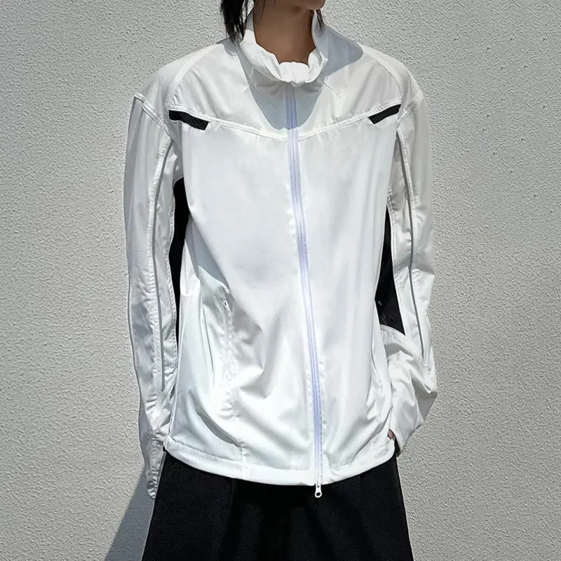 IEFB New Summer Men's Jackets Stand Collar Contrast Color Zipper Korean Style Sun-protective Clothing Loose Male Tops 9W2954