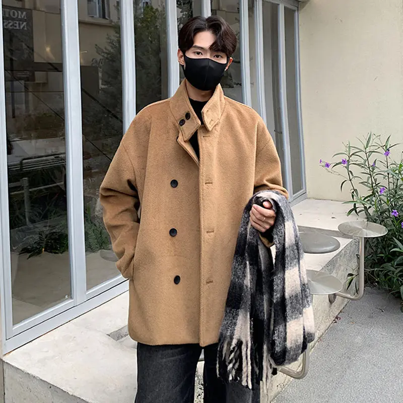 IEFB Korean Style Men's Woolen Jackets Stand Collar Single Breasted Solid Color Thickened Casual Male Coat Winter Fashion 9C8180