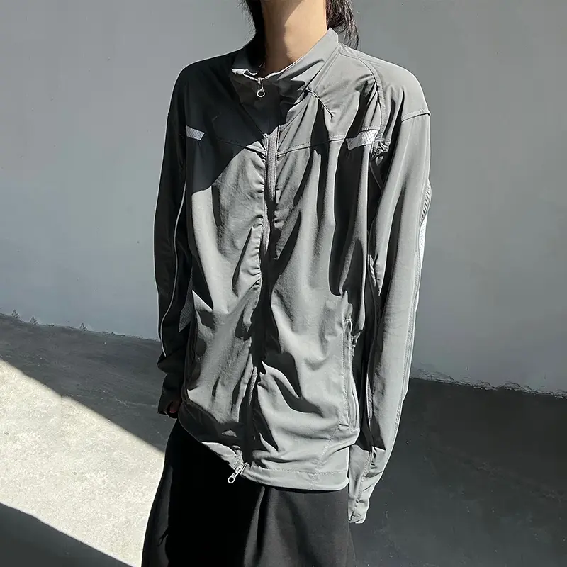 IEFB New Summer Men's Jackets Stand Collar Contrast Color Zipper Korean Style Sun-protective Clothing Loose Male Tops 9W2954