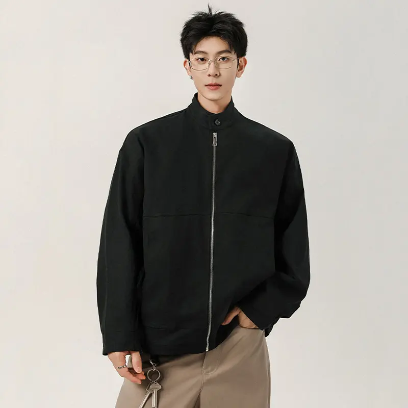 IEFB Korean Style Men's Jackets Solid Color Stand Collar New Autumn Lager Pockets Cloth Loose Simple All-match Male Coats 9W4123