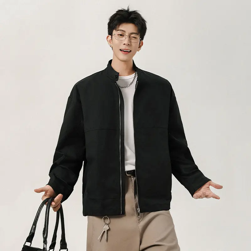 IEFB Korean Style Men's Jackets Solid Color Stand Collar New Autumn Lager Pockets Cloth Loose Simple All-match Male Coats 9W4123