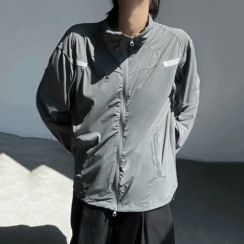 IEFB New Summer Men's Jackets Stand Collar Contrast Color Zipper Korean Style Sun-protective Clothing Loose Male Tops 9W2954