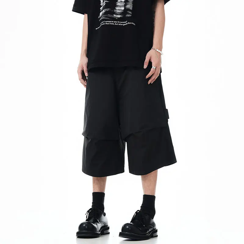 IEFB Men's Cargo Shorts New American Silhouette Curved Knife Design Solid Color Trendy Pleated Stylish Male Simple Pants 9W1712