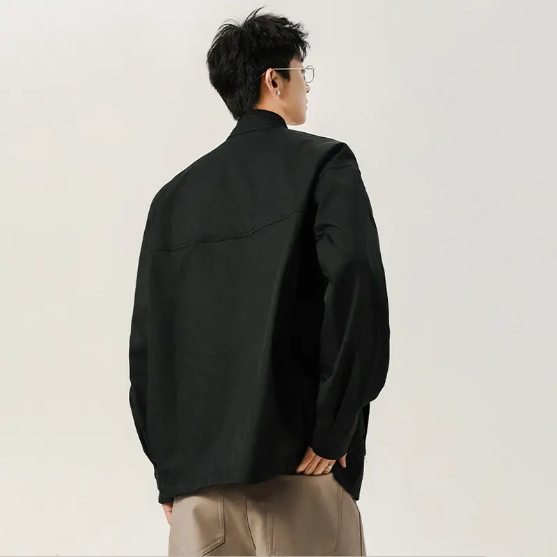 IEFB Korean Style Men's Jackets Solid Color Stand Collar New Autumn Lager Pockets Cloth Loose Simple All-match Male Coats 9W4123
