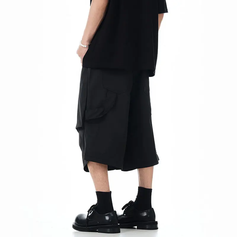 IEFB Men's Cargo Shorts New American Silhouette Curved Knife Design Solid Color Trendy Pleated Stylish Male Simple Pants 9W1712