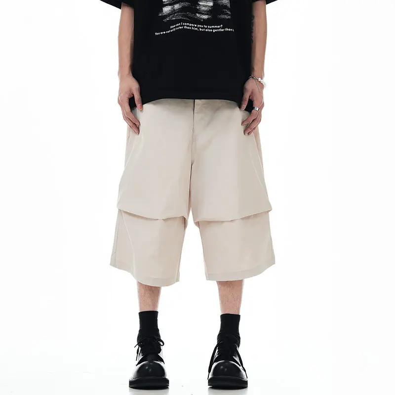 IEFB Men's Cargo Shorts New American Silhouette Curved Knife Design Solid Color Trendy Pleated Stylish Male Simple Pants 9W1712