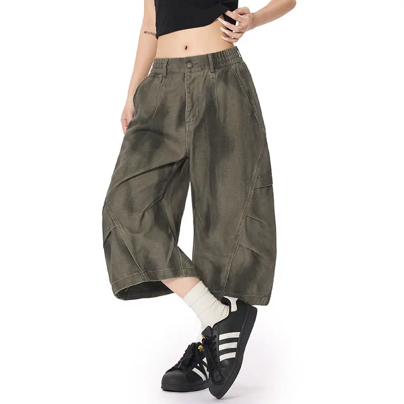 IEFB New Men's Cargo Shorts American Handsome Style Pleated Design Solid Color Straight Leg Male Casual Clothing Summer 9W1727