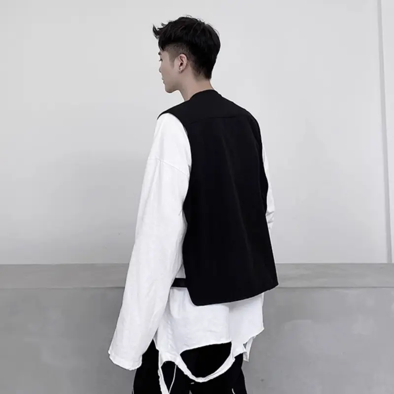 IEFB Male Coat Solid Color Mulit-zippers Vest Collarless Personalized Sleeveless Casual Fashionable Men's Tank Tops 2025 9W1243