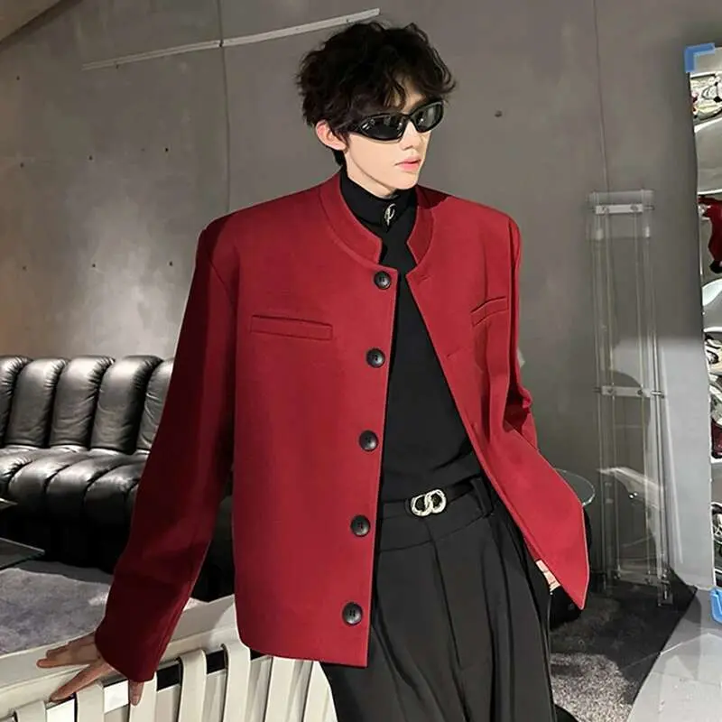 IEFB New Stylish Men's Suit Jackets Stand Collar Single Breasted Shoulder Padded Slim Casual Thickened Male Short Blazers 9W223
