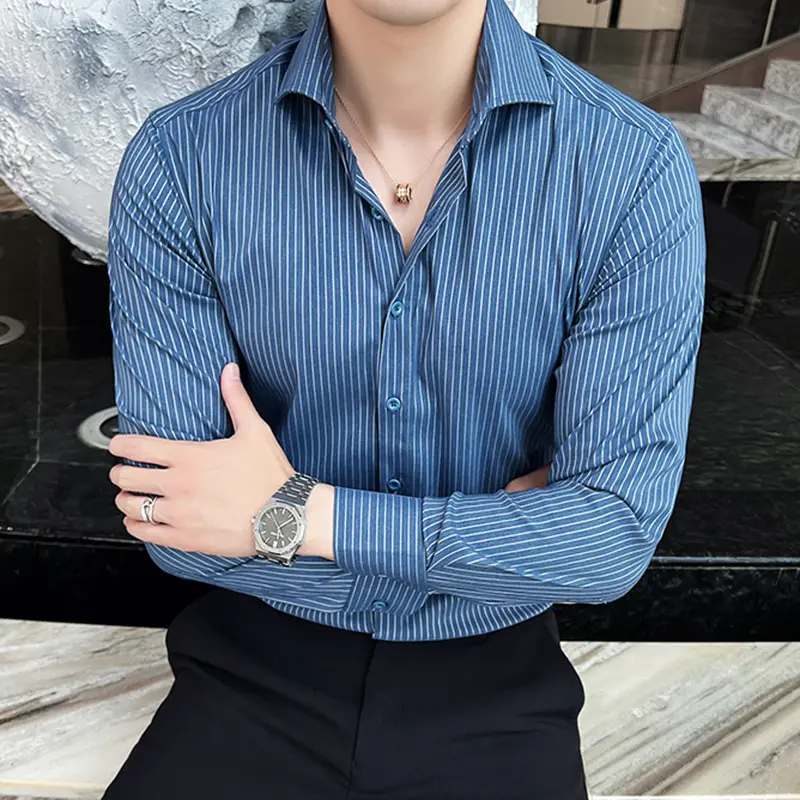 IEFB Men's Long Sleeve Shirt New Spring Business Windsor Collar Stylish Striped Male Single Breasted Clothing Handsome 9W1872