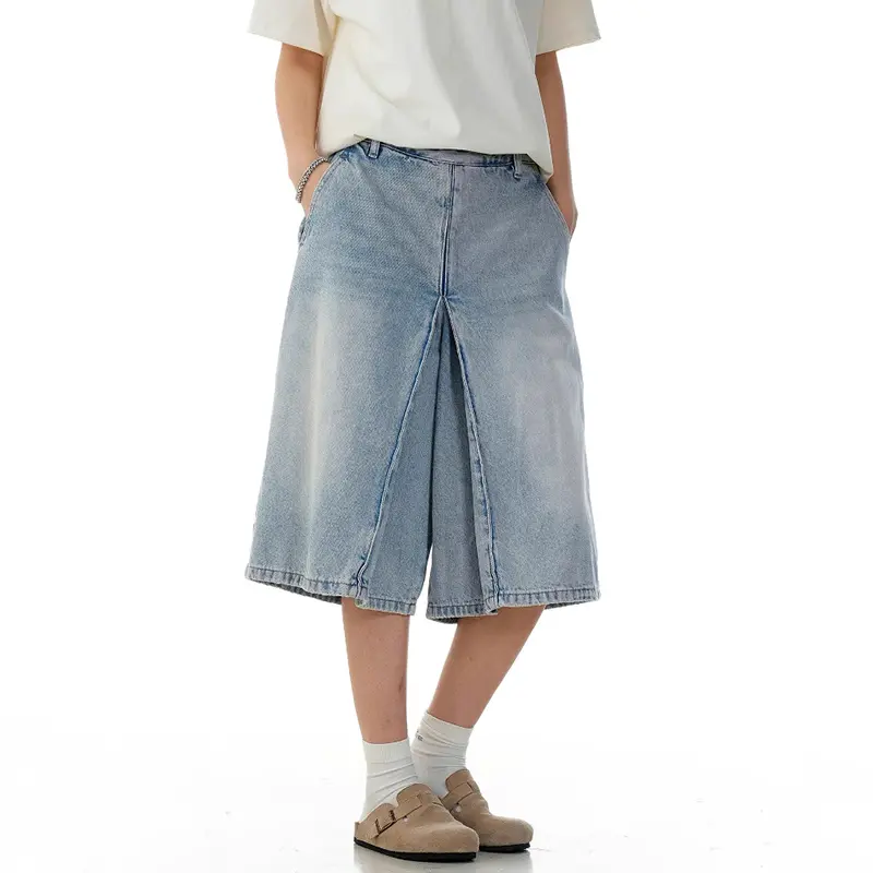 IEFB New Stylish Men Jorts American Style Loose Cropped Jeans Summer Breathable Straight Wide Leg Denim Shorts Baggy 9W3138