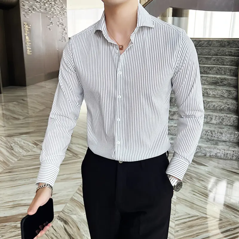 IEFB Men's Long Sleeve Shirt New Spring Business Windsor Collar Stylish Striped Male Single Breasted Clothing Handsome 9W1872