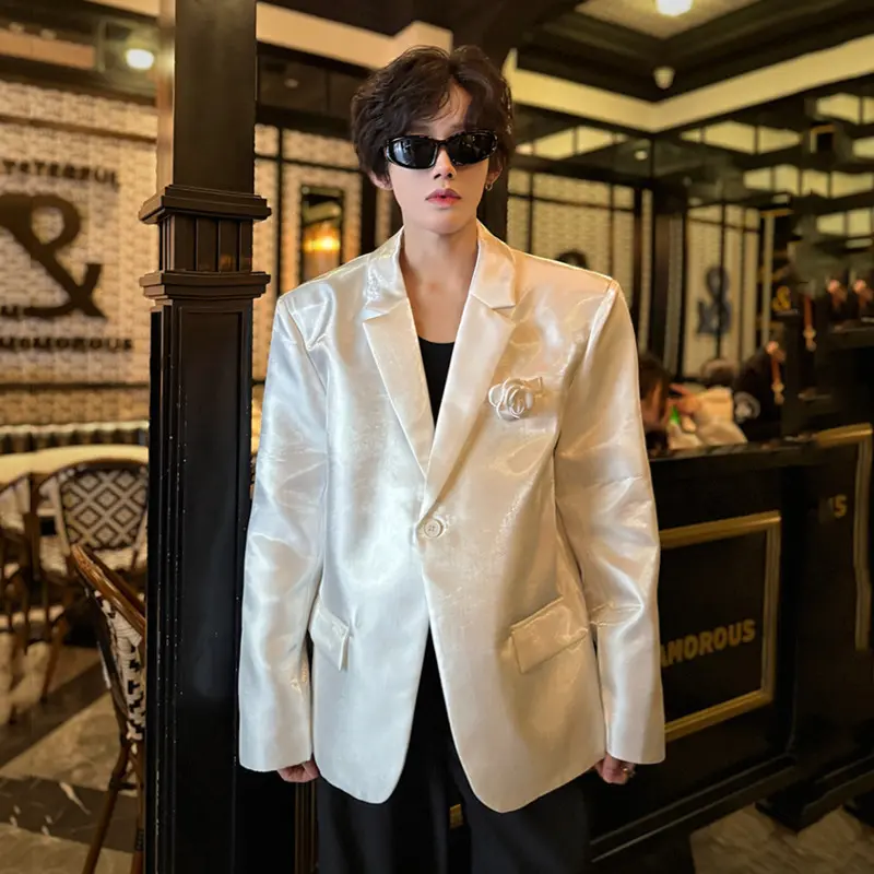 IEFB Three-dimensional Rose Design Men's Suit Jackets Solid Color Lapel Glossy Single Button Casual Male Blazers Fashion 9W2429