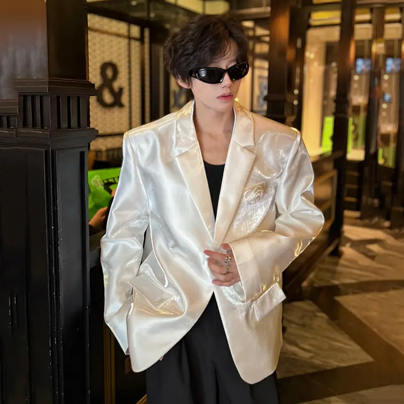 IEFB Three-dimensional Rose Design Men's Suit Jackets Solid Color Lapel Glossy Single Button Casual Male Blazers Fashion 9W2429
