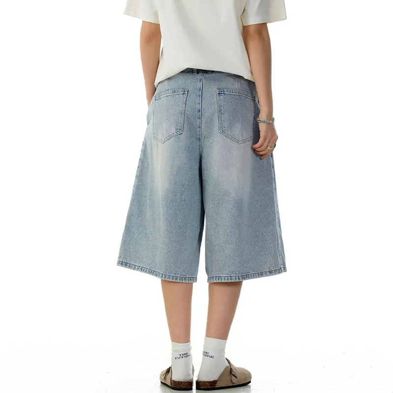IEFB New Stylish Men Jorts American Style Loose Cropped Jeans Summer Breathable Straight Wide Leg Denim Shorts Baggy 9W3138