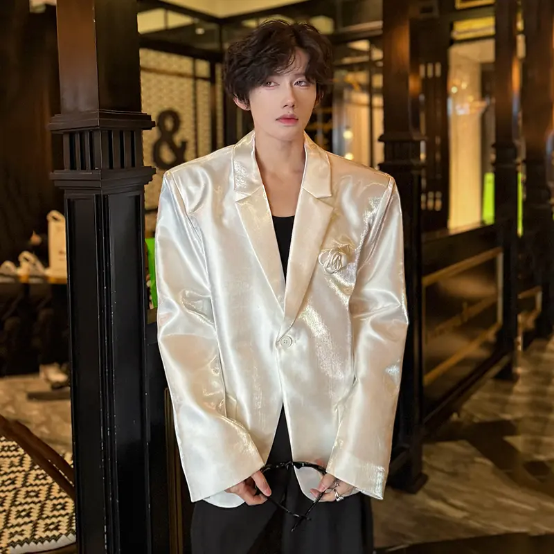 IEFB Three-dimensional Rose Design Men's Suit Jackets Solid Color Lapel Glossy Single Button Casual Male Blazers Fashion 9W2429
