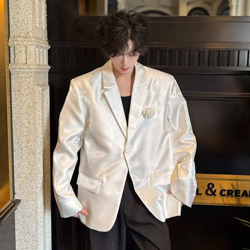 IEFB Three-dimensional Rose Design Men's Suit Jackets Solid Color Lapel Glossy Single Button Casual Male Blazers Fashion 9W2429