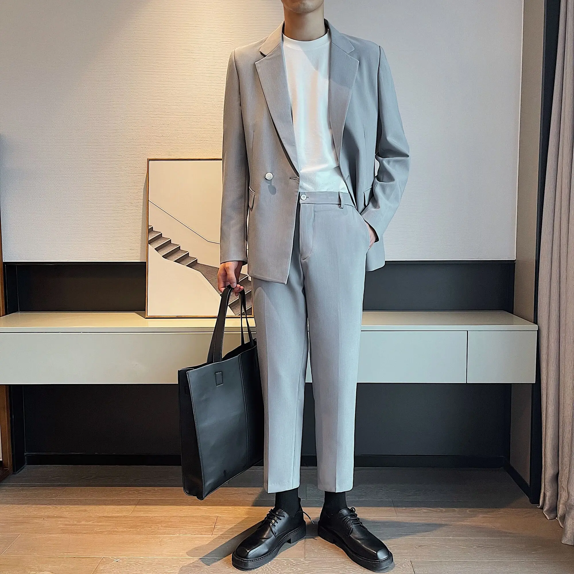 IEFB Business Casual Men's Two-piece Sinle Button Design Blazer Straight Suit Pants Spring Autumn Male Set Koreans New 9W2704