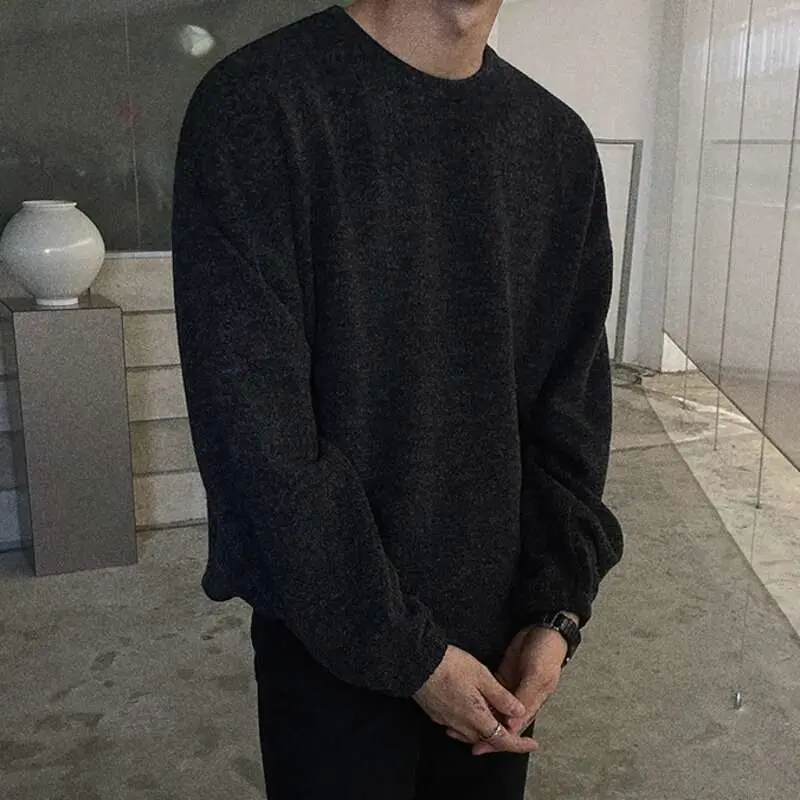 IEFB Men Long Sleeve Sweatshirts Round Neck Design New Spring Korean Loose Solid Color Casual Pullover Male Clothing 9W1484