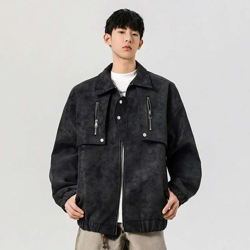 IEFB  Men's Jacket New American Design PU Leather Turn-down Collar Mulit Zippers Trendy Male Clothing Spring 2025 9W1392