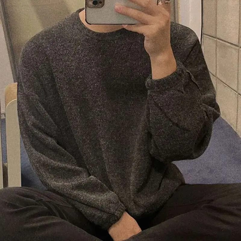 IEFB Men Long Sleeve Sweatshirts Round Neck Design New Spring Korean Loose Solid Color Casual Pullover Male Clothing 9W1484