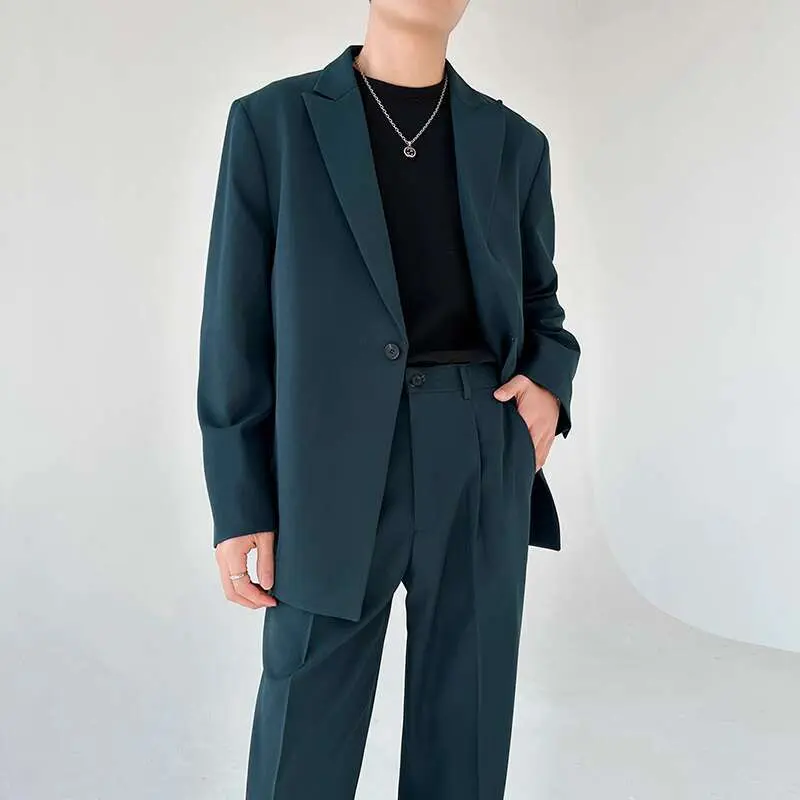 IEFB Autumn Men Fashion Two-piece Sets Youth Business Casual Male Set Single Button Loose Blazer Straight Suit Pants 9W3786