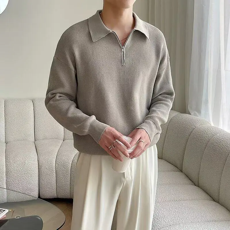 IEFB Men's Half Zip Sweater New Trendy Men's Spring Autumn Korean Style Casual Turn-down Collar Solid Color Sweaters 9W1216