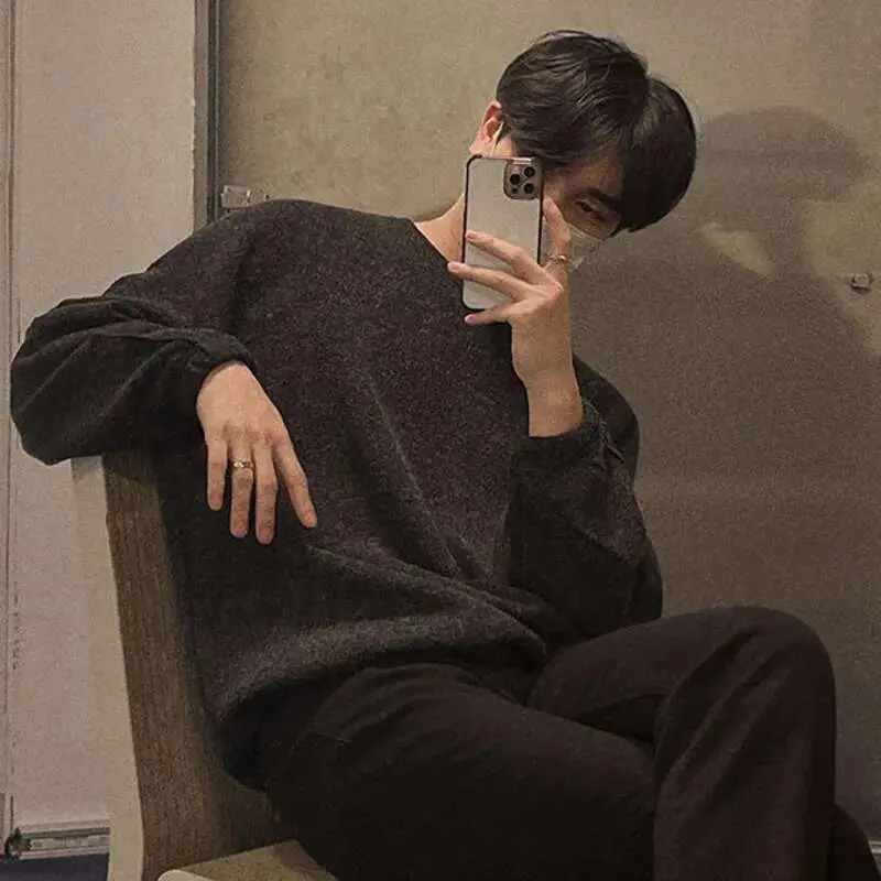 IEFB Men Long Sleeve Sweatshirts Round Neck Design New Spring Korean Loose Solid Color Casual Pullover Male Clothing 9W1484