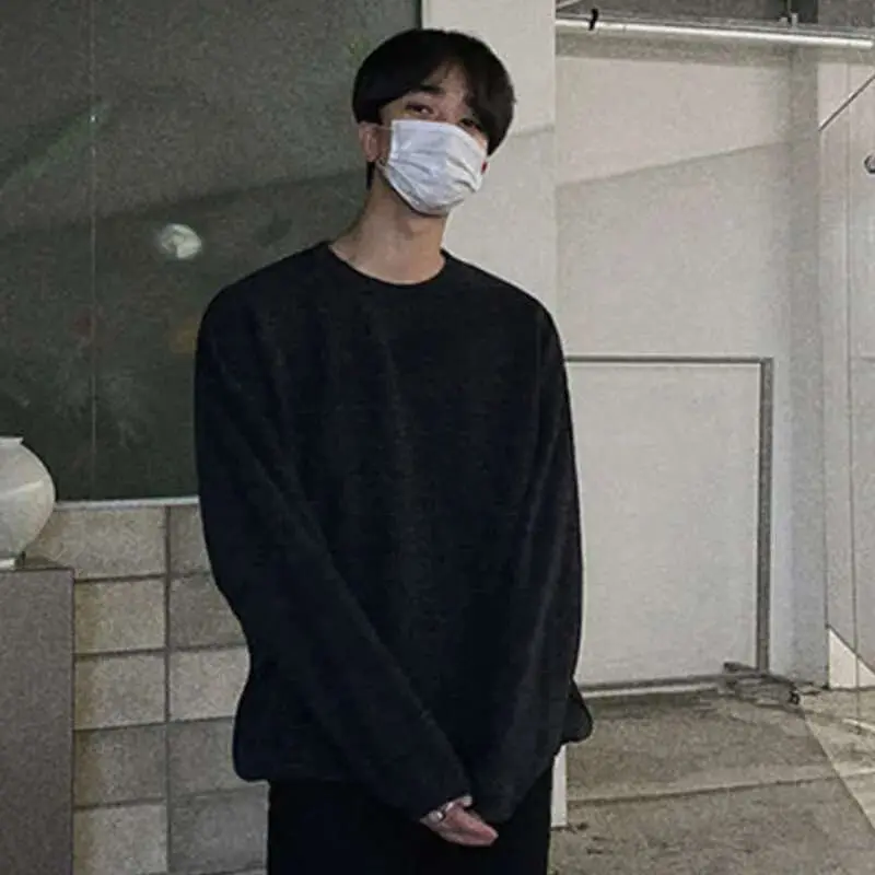IEFB Men Long Sleeve Sweatshirts Round Neck Design New Spring Korean Loose Solid Color Casual Pullover Male Clothing 9W1484