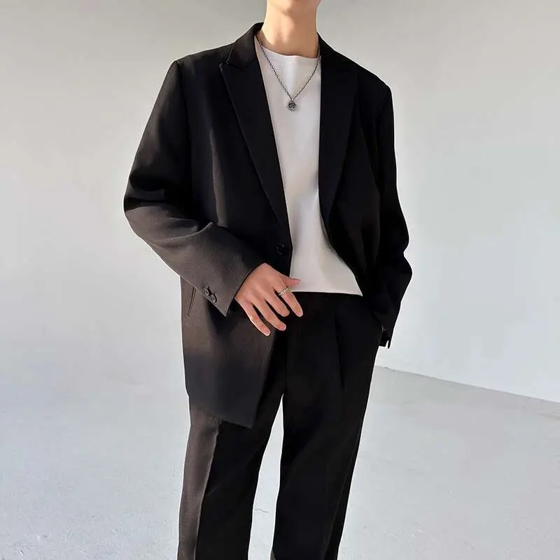 IEFB Autumn Men Fashion Two-piece Sets Youth Business Casual Male Set Single Button Loose Blazer Straight Suit Pants 9W3786