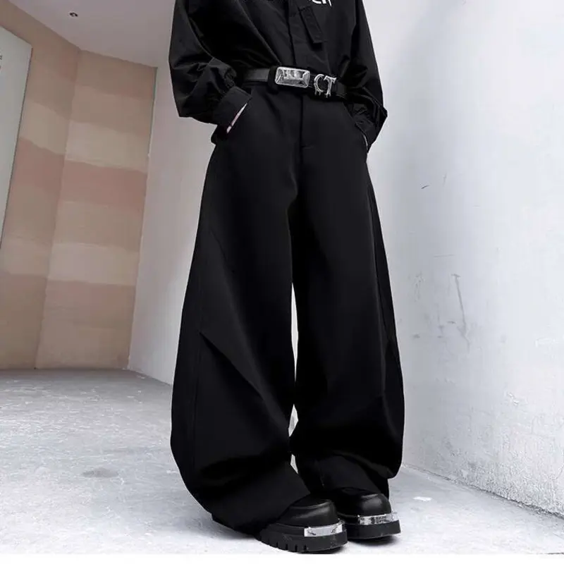 IEFB Men's Casual Pants New Korean Style Straight Wide Leg Curved Knife Solid Color Simple Trendy Male Clothing Summer 9W2175