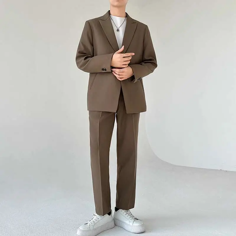 IEFB Autumn Men Fashion Two-piece Sets Youth Business Casual Male Set Single Button Loose Blazer Straight Suit Pants 9W3786