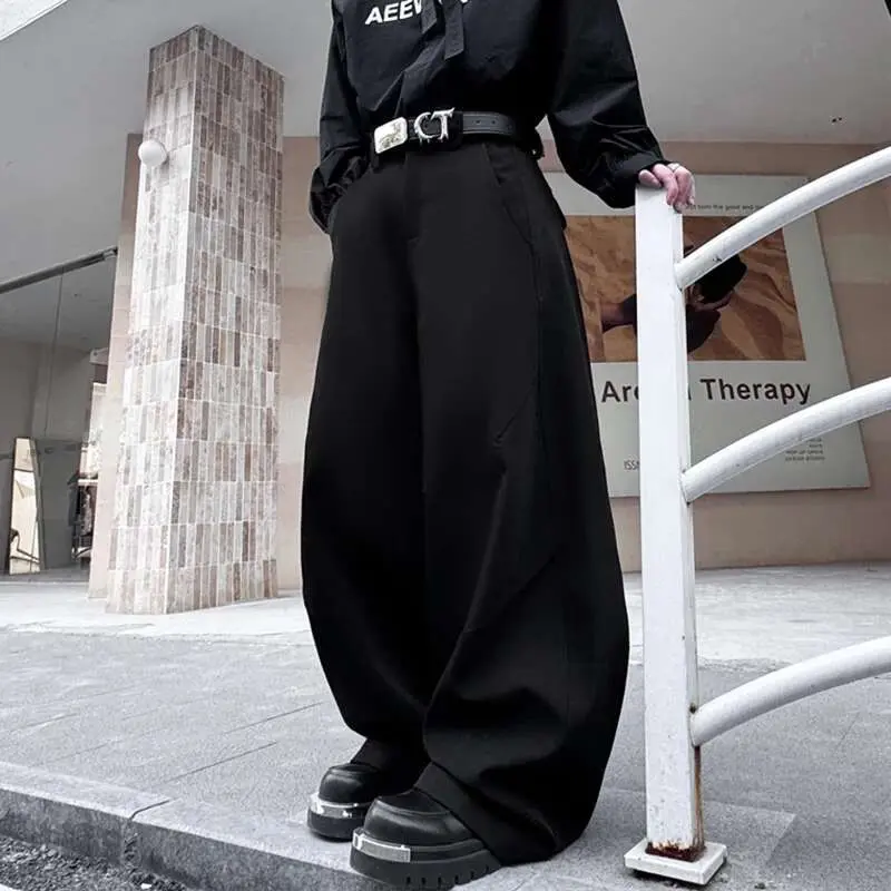 IEFB Men's Casual Pants New Korean Style Straight Wide Leg Curved Knife Solid Color Simple Trendy Male Clothing Summer 9W2175