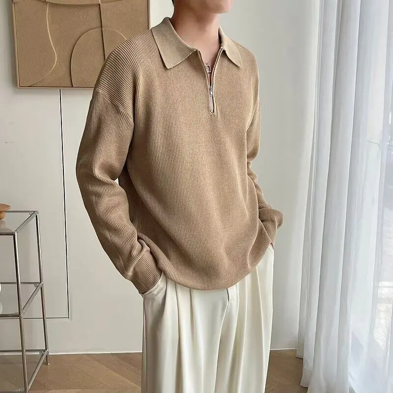 IEFB Men's Half Zip Sweater New Trendy Men's Spring Autumn Korean Style Casual Turn-down Collar Solid Color Sweaters 9W1216