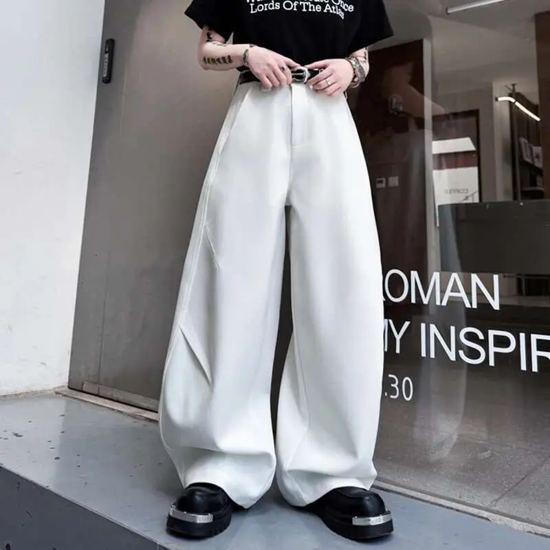 IEFB Men's Casual Pants New Korean Style Straight Wide Leg Curved Knife Solid Color Simple Trendy Male Clothing Summer 9W2175