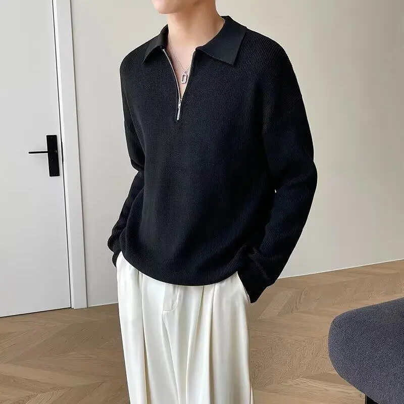 IEFB Men's Half Zip Sweater New Trendy Men's Spring Autumn Korean Style Casual Turn-down Collar Solid Color Sweaters 9W1216