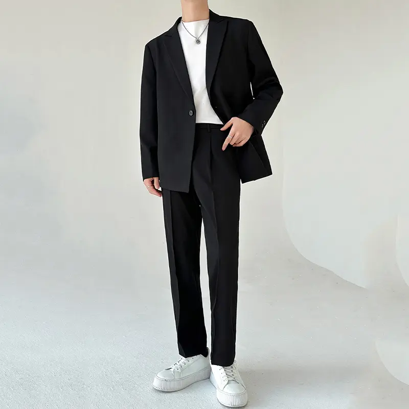 IEFB Autumn Men Fashion Two-piece Sets Youth Business Casual Male Set Single Button Loose Blazer Straight Suit Pants 9W3786