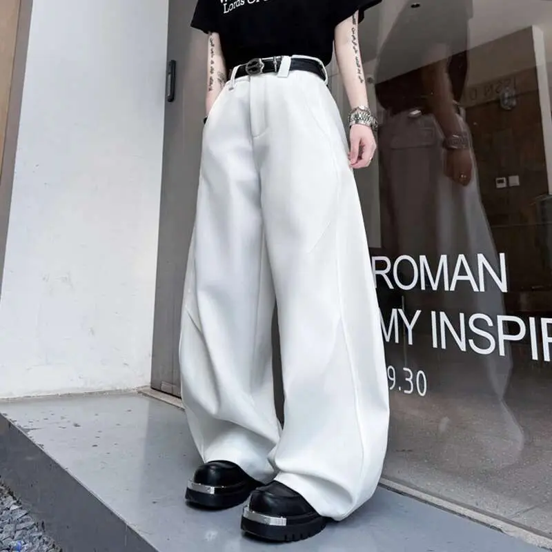 IEFB Men's Casual Pants New Korean Style Straight Wide Leg Curved Knife Solid Color Simple Trendy Male Clothing Summer 9W2175