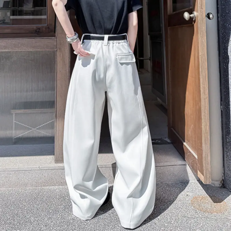 IEFB Men's Casual Pants New Korean Style Straight Wide Leg Curved Knife Solid Color Simple Trendy Male Clothing Summer 9W2175