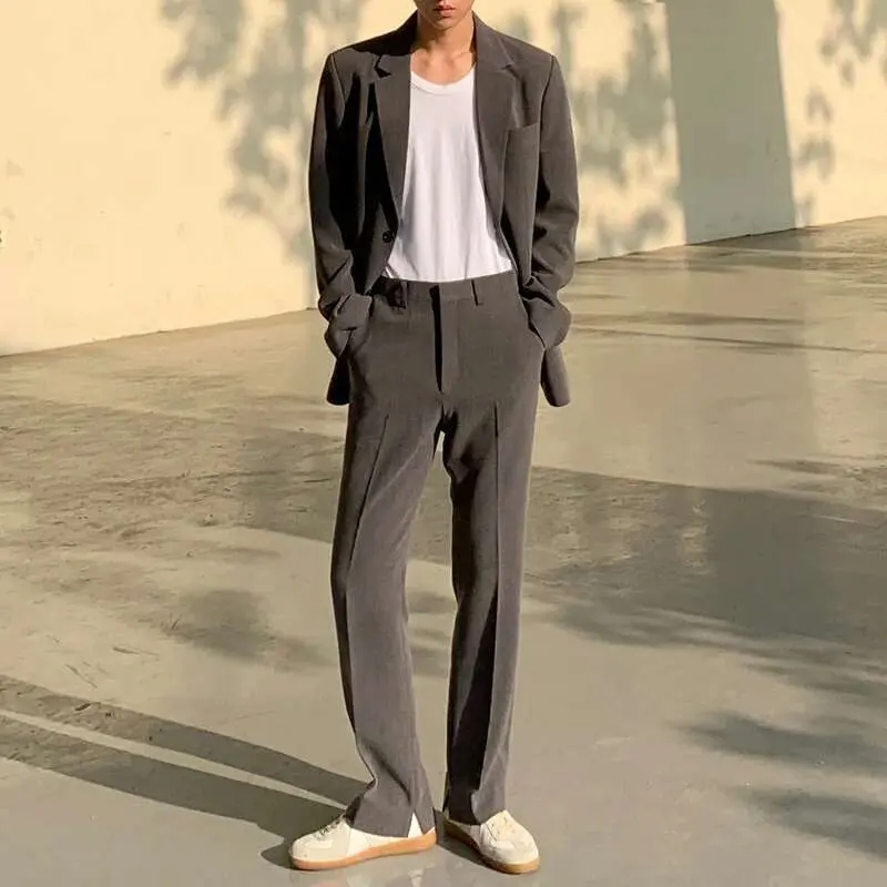 IEFB Korean New Fashion Men's Set Two-piece Solid Color Loose Laple Blazer Straight Suit Pants 2025 Spring Male Sets 9Y9113