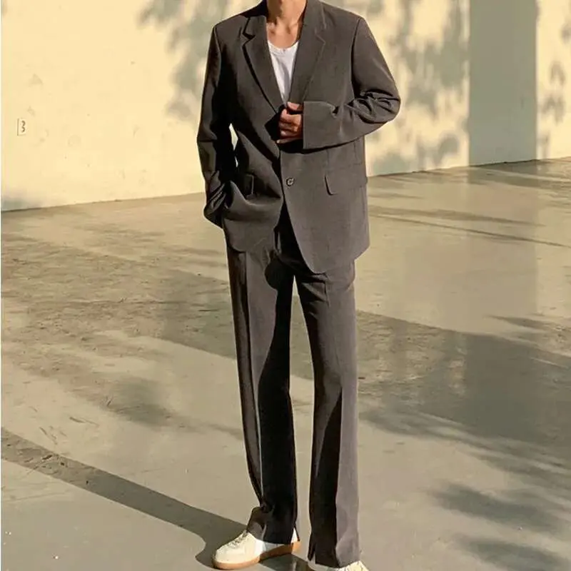 IEFB Korean New Fashion Men's Set Two-piece Solid Color Loose Laple Blazer Straight Suit Pants 2025 Spring Male Sets 9Y9113