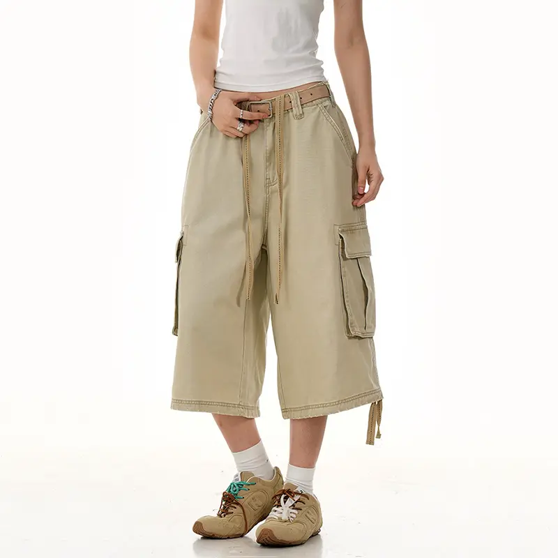 IEFB American New Men Overalls Workwear Multiple Pockets Micro Elastic Straight Leg Casual Shorts Men's Women's Versatile 9W3062
