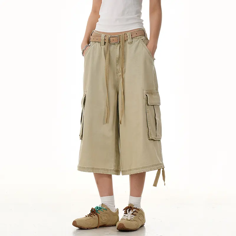 IEFB American New Men Overalls Workwear Multiple Pockets Micro Elastic Straight Leg Casual Shorts Men's Women's Versatile 9W3062