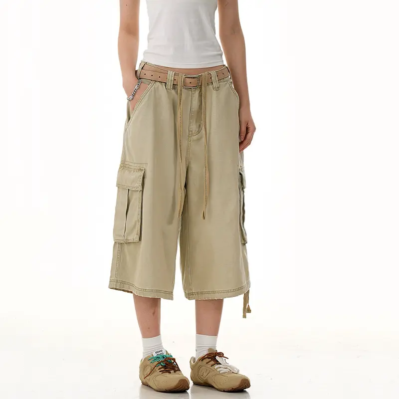 IEFB American New Men Overalls Workwear Multiple Pockets Micro Elastic Straight Leg Casual Shorts Men's Women's Versatile 9W3062
