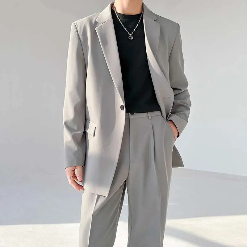 IEFB Korean Style New Fashion Two-piece Set Single Button Design Lapel Blazer Straight Suit Pants Spring Autumn Sets 9W3780