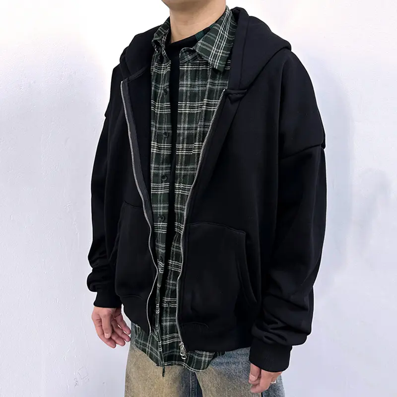 IEFB Men's Sweatshirts New Korean Style Fake Two-piece Patchwork Hoodie Jacket Niche Design Male Zipper Trendy Top 9W1827